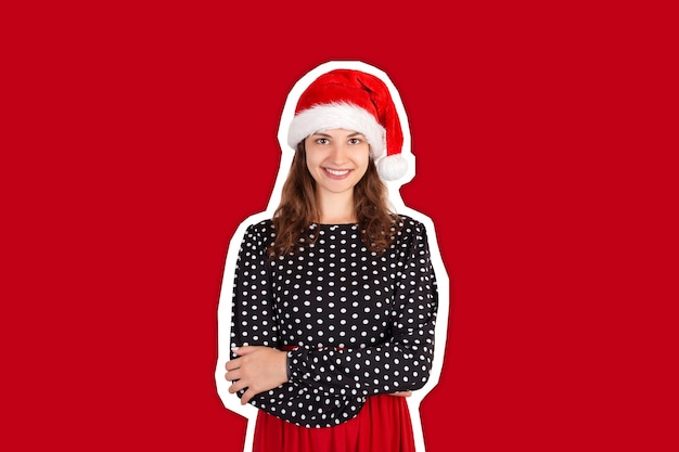 Mujer con sombrero de Navidad. Feliz año nuevo concepto.