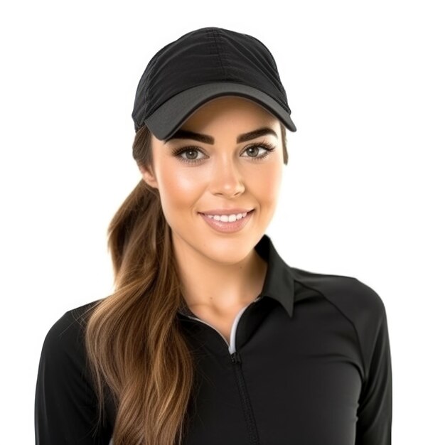 una mujer con un sombrero negro que dice "lleva una camisa negra"