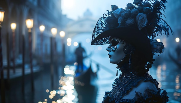 una mujer con un sombrero negro y un vestido en una calle