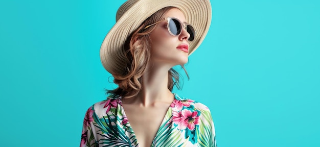 una mujer con un sombrero de paja y gafas de sol está posando para una foto