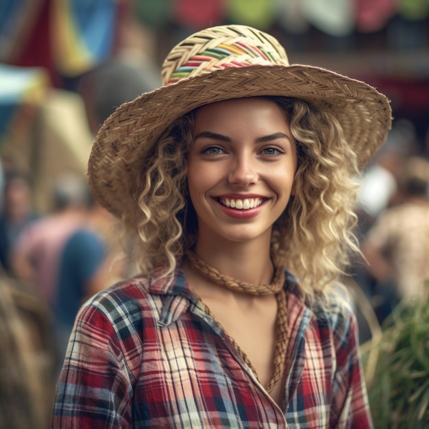 Una mujer con sombrero de paja sonríe a la cámara.