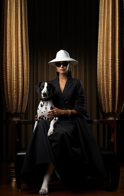 una mujer con un sombrero y un perro está posando con un perro