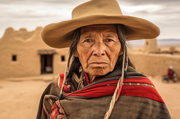 una mujer con sombrero y poncho