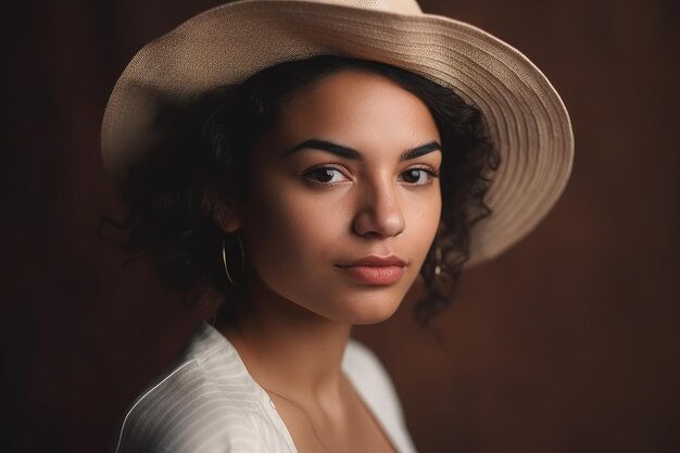 Foto una mujer con sombrero posa para una imagen ia generativa