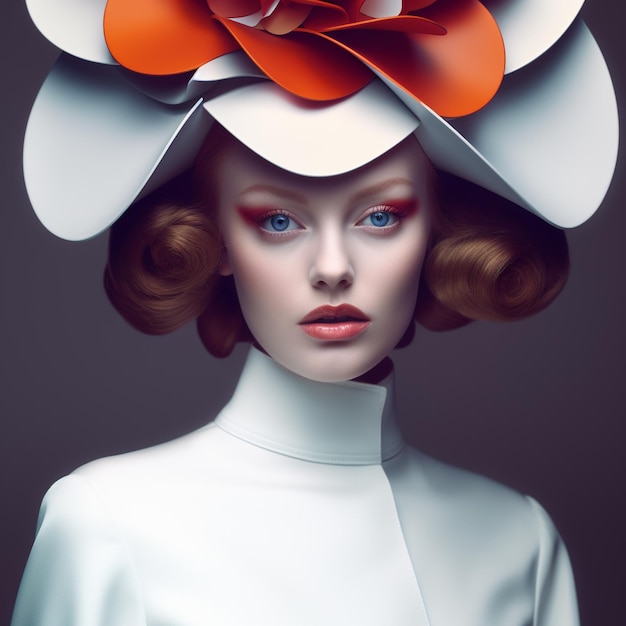 Una mujer con un sombrero que tiene una flor en él