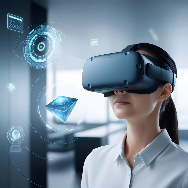 una mujer con un sombrero de realidad virtual con una mujer con una banda de realidad virtual virtual