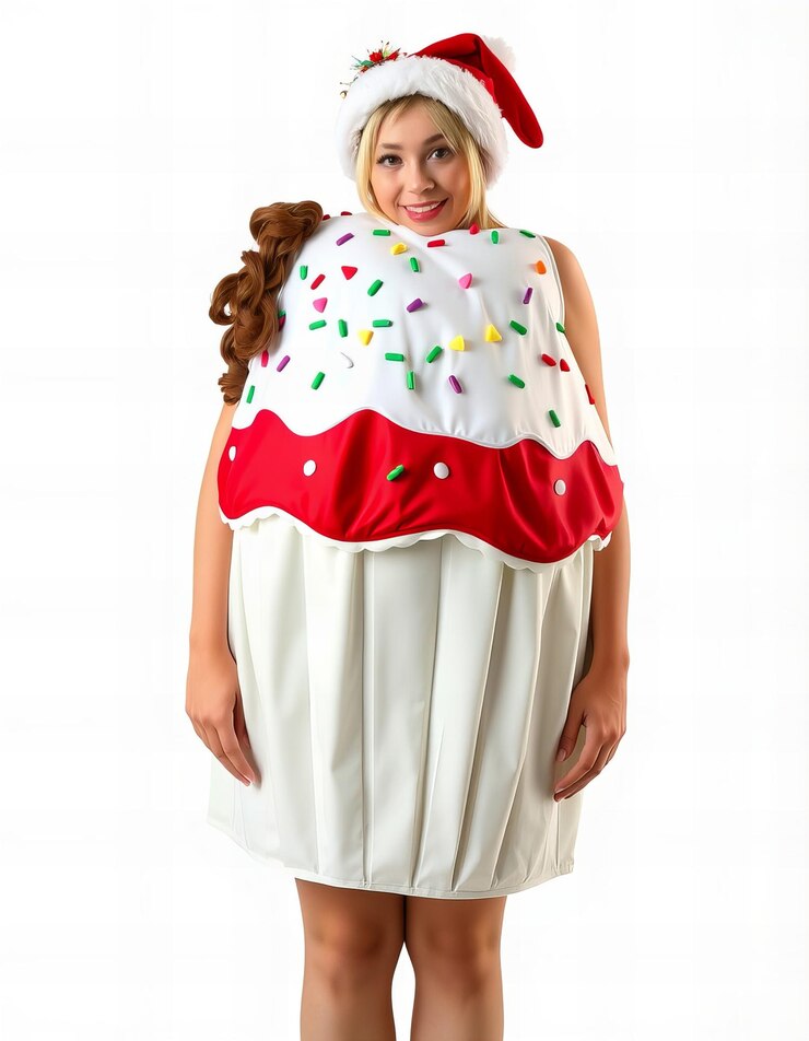 una mujer con un sombrero de Santa está usando un sombrerito de Santa