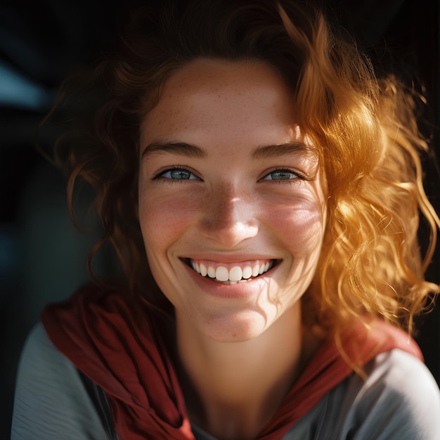 Una mujer sonríe a la cámara Retrato en primer plano