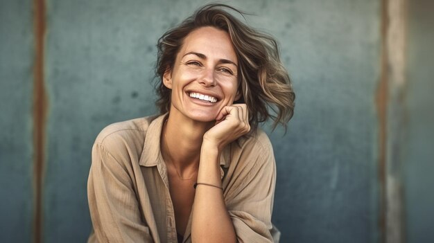 Una mujer sonríe con una sonrisa que dice sonrisa.