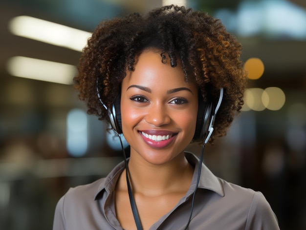 Mujer sonriendo con auriculares