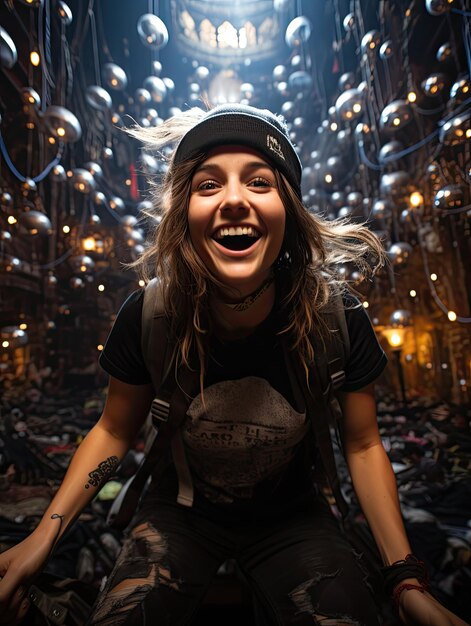 Foto una mujer sonriendo a la cámara