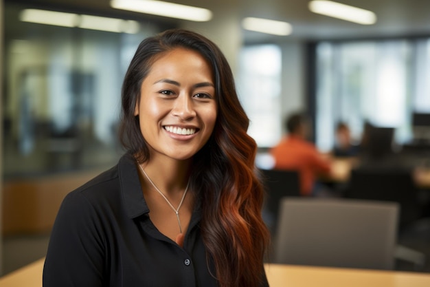 una mujer sonriendo a la cámara