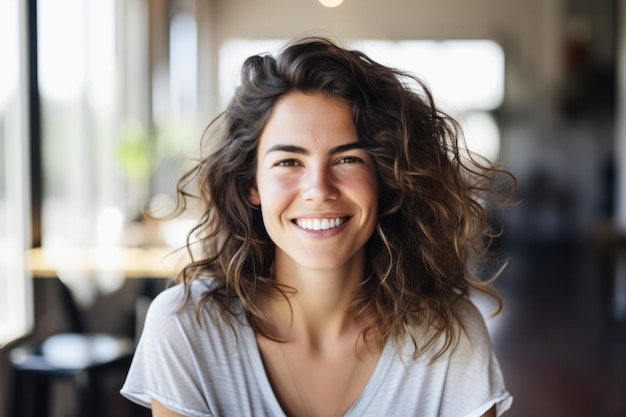 Mujer sonriendo y mirando a la cámara