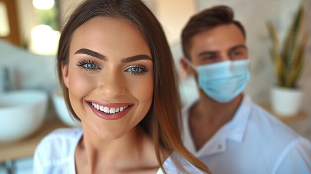 una mujer sonriendo en presencia del dentista