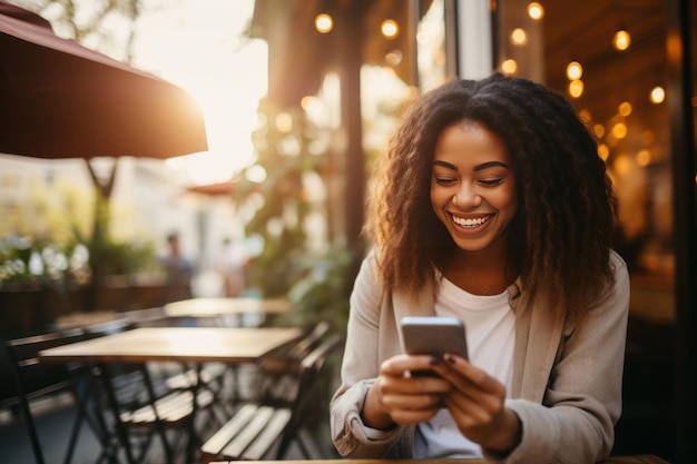 Mujer sonriendo y usando el móvil para pago en línea