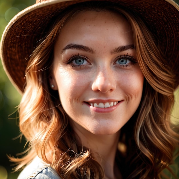 Una mujer sonriente y amigable con un sombrero retro vintage.