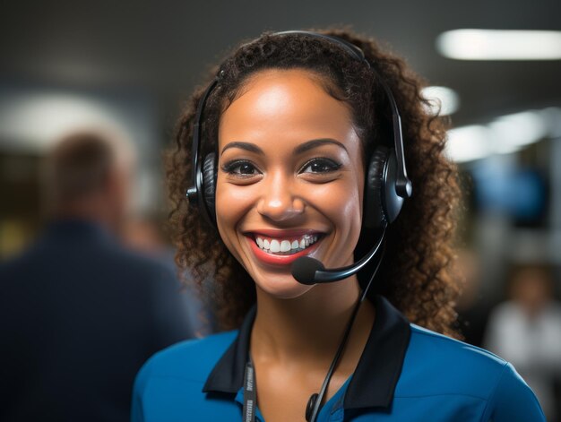 Mujer sonriente con auriculares