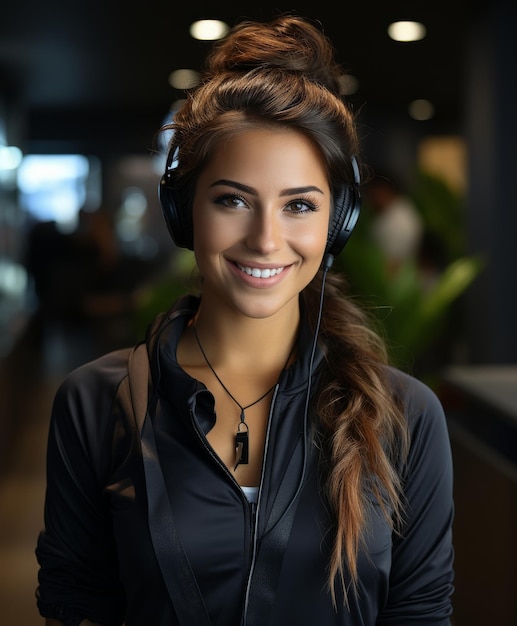 Mujer sonriente con auriculares