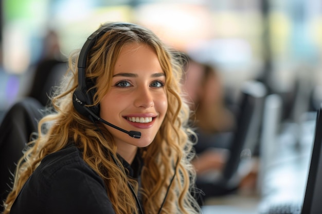 Mujer sonriente con auriculares