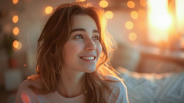 Mujer sonriente con cabello largo IA generativa