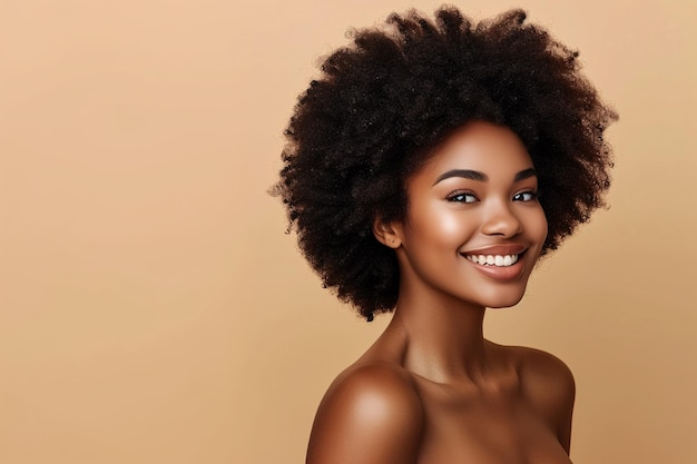 Mujer sonriente con cabello rizado IA generativa