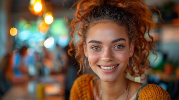 Mujer sonriente con cabello rojo IA generativa