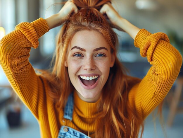 Mujer sonriente con el cabello rojo