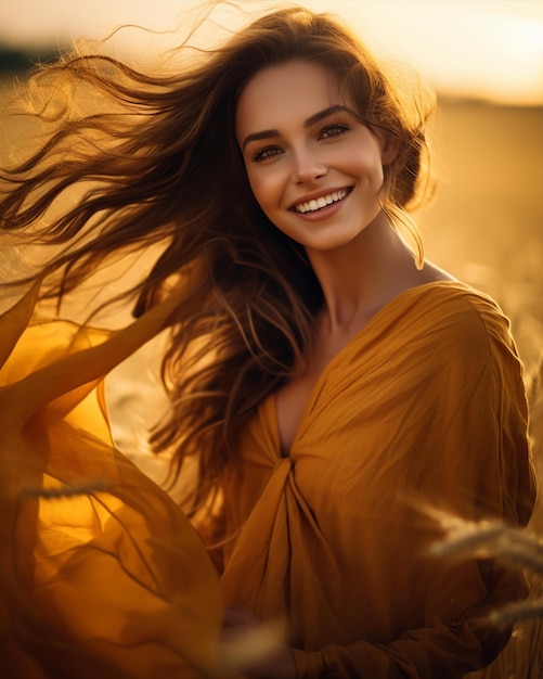 Mujer sonriente en el campo