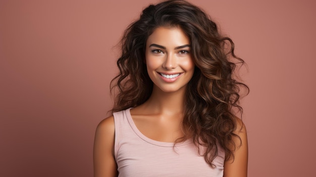 Mujer sonriente con los dientes limpios