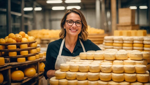 La mujer sonriente fabricante de queso