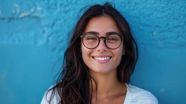 Una mujer sonriente con gafas