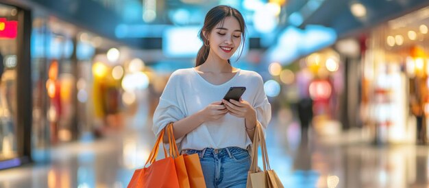 Mujer sonriente haciendo compras con el teléfono