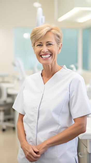 mujer sonriente en un hospital con una sonrisa