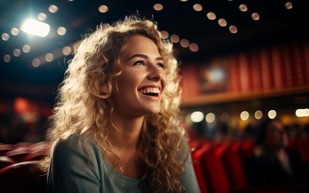 Mujer sonriente en el interior