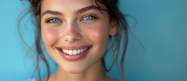 Mujer sonriente con ojos azules
