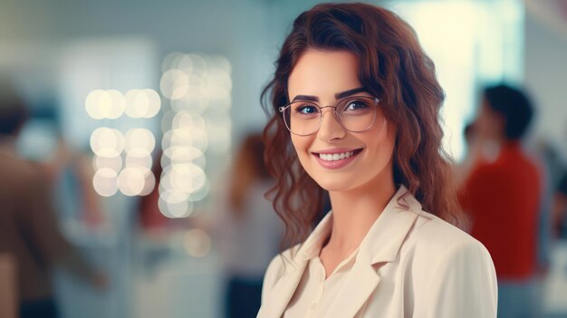 Una mujer sonriente en una óptica