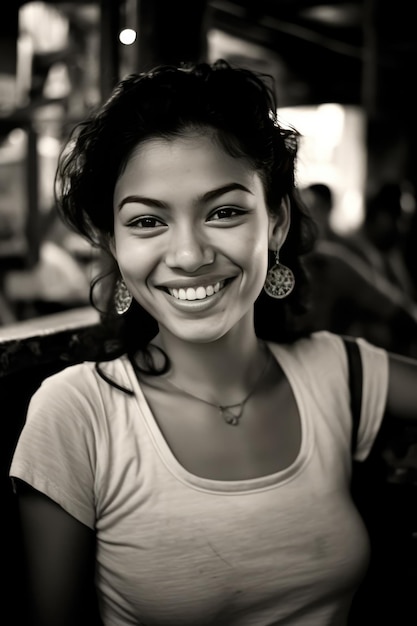 Mujer sonriente con el pelo rizado