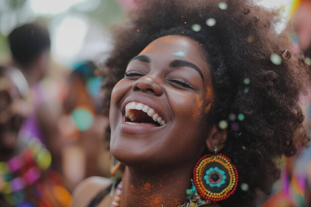 Mujer sonriente con pendientes de colores