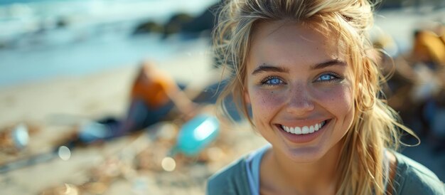 Foto mujer sonriente en la playa