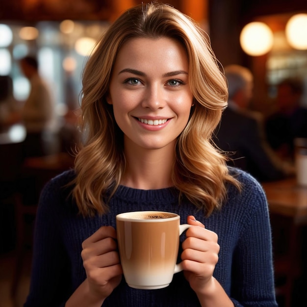 Mujer sonriente con una taza de café