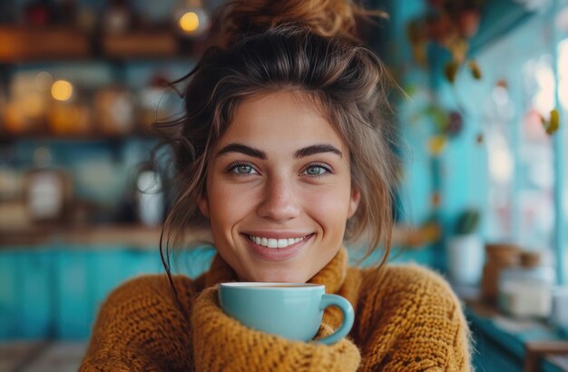 Foto mujer sonriente con una taza de café