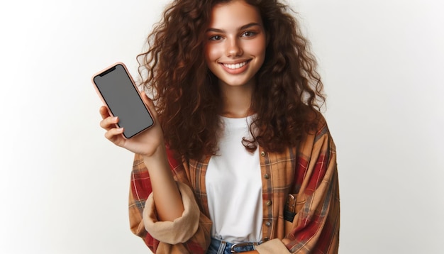 Mujer sonriente con un teléfono inteligente