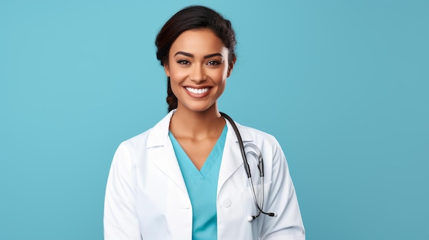 mujer sonriente vistiendo uniforme médico