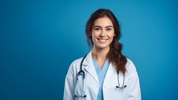 mujer sonriente vistiendo uniforme médico