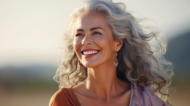 una mujer sonriente