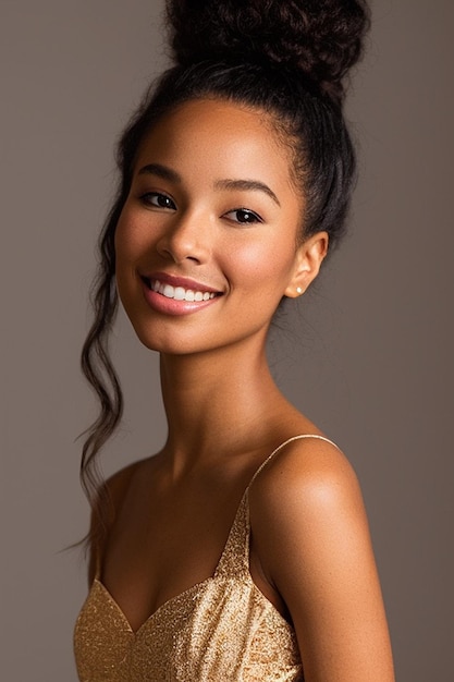 Foto una mujer con una sonrisa en la cara