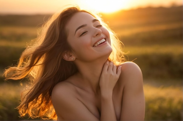 Foto una mujer con una sonrisa por la mañana