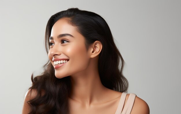 Foto una mujer con una sonrisa que dice 