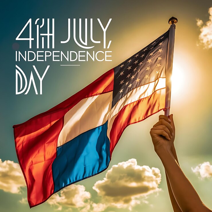 Mujer sosteniendo la bandera de los Estados Unidos celebrando el 4 de julio, Día de la Independencia de Estados Unidos