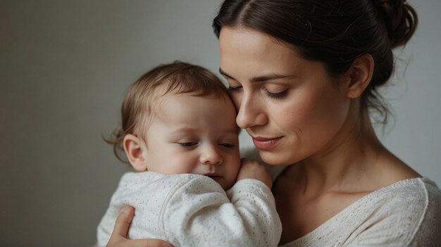 Foto una mujer sosteniendo a un bebé con un bebé en sus brazos